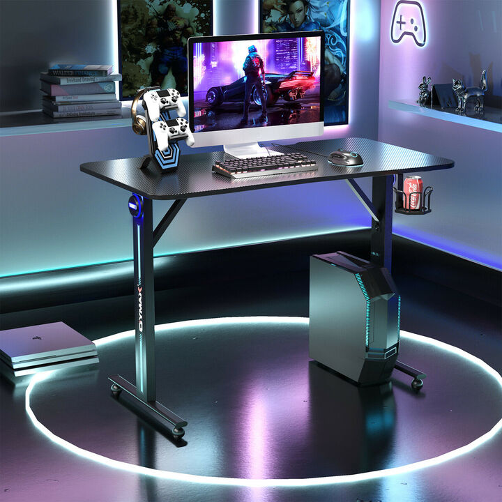 Costway Gaming Desk Home Office PC Computer Desk w/LED Lignt&Gaming Handle Rack