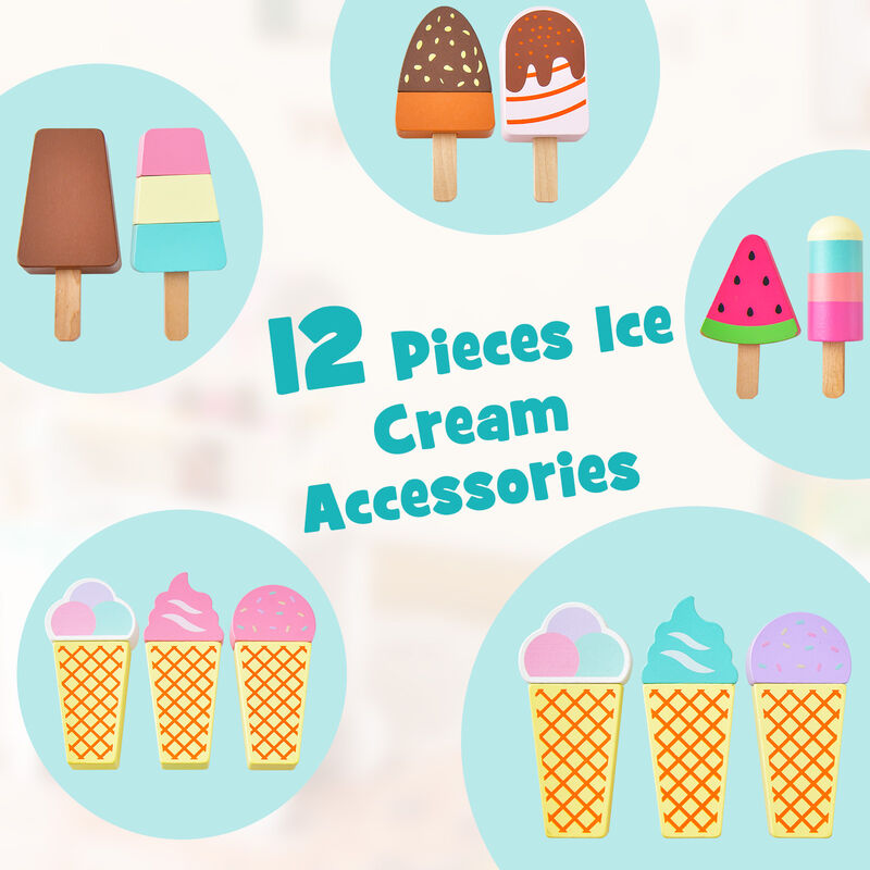 Kid's Ice Cream Cart Playset with Display Rack and Accessories