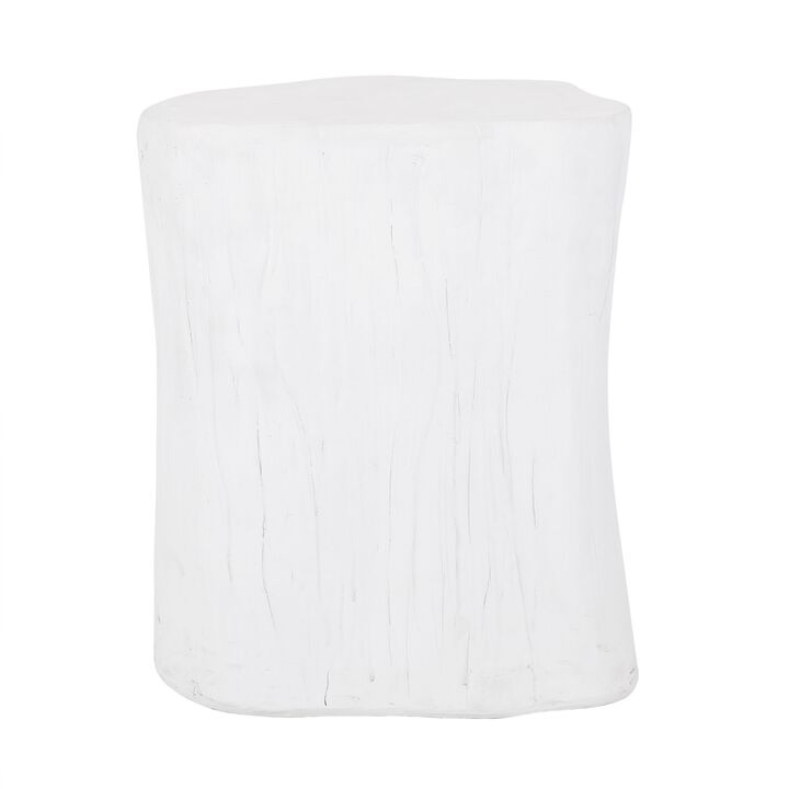 Outdoor End Table, Tree Stump Design, White Concrete Frame, 16 Inch - Benzara