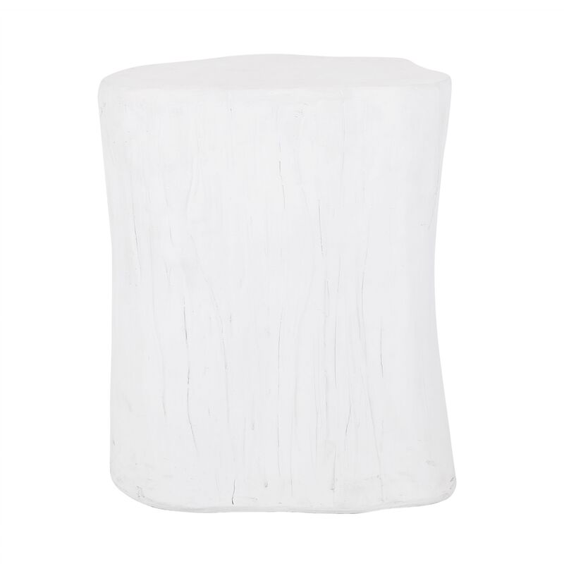 Outdoor End Table, Tree Stump Design, White Concrete Frame, 16 Inch - Benzara