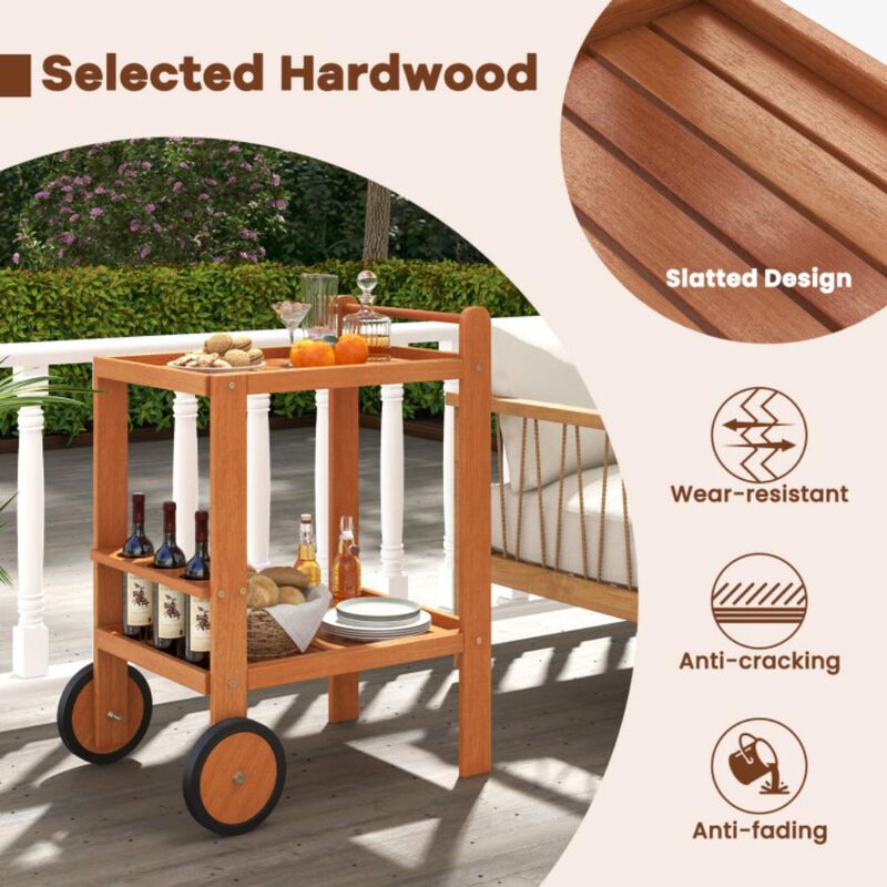 Hivvago 2 Tier Rolling Serving Cart with Wine Bottle Holders and 2 Rubber Wheels