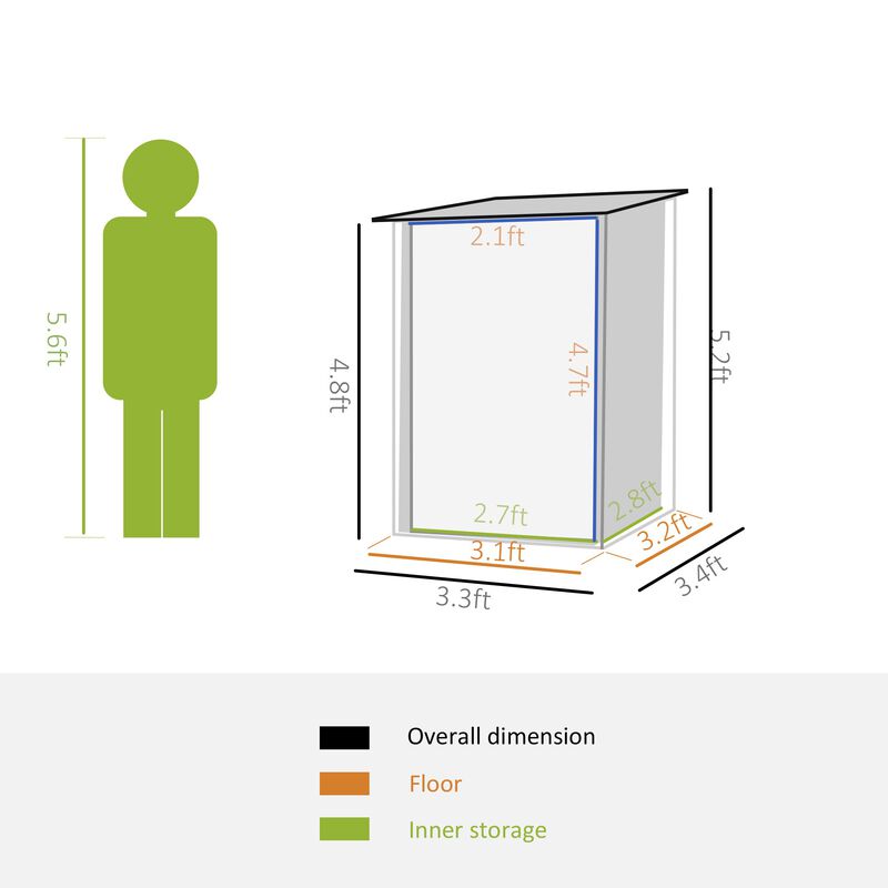 Dark Gray Garden Storage: 3.3'x3.4' Metal Lean-to Shed with Lockable Door