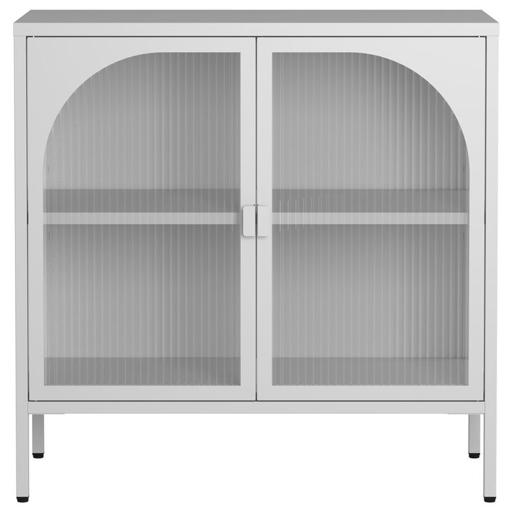 Metal Sideboard Cabinet,Accent Storage Cabinet with 2 Glass doors,Modern Coffee Bar Cabinet with Adjustable Shelves 154 lbs Capacity for Kitchen, Living Room and Hallway