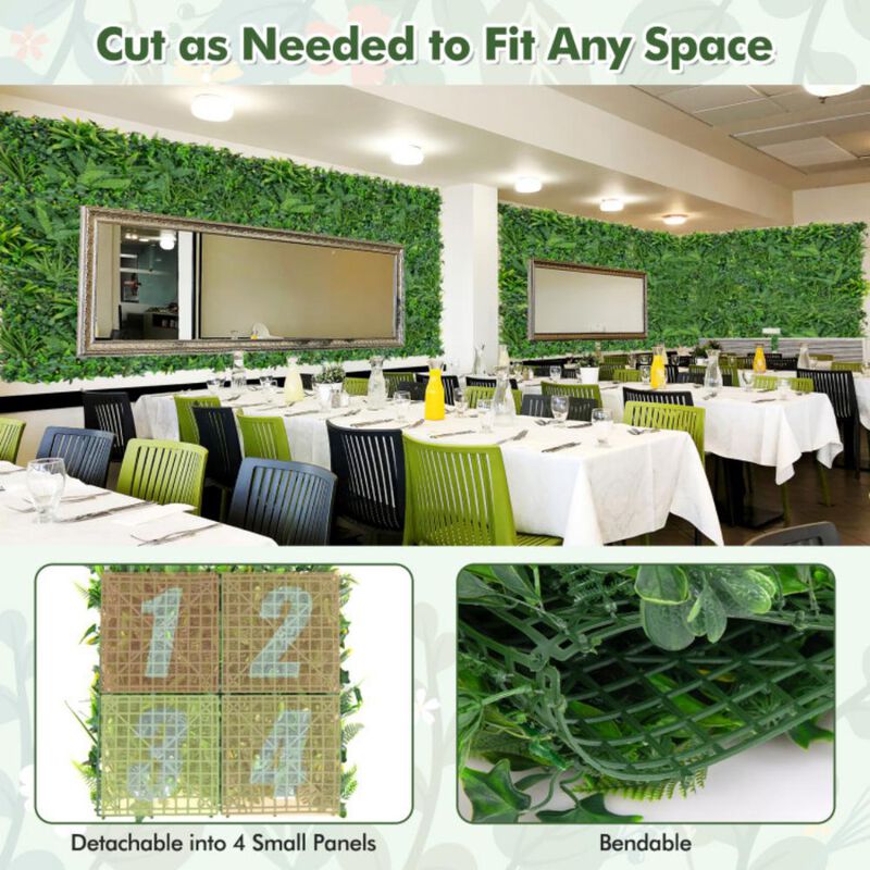 Hivvago 4 Pieces 20 x 20 Inch Artificial Hedge Boxwood Panels with Diverse Leaves