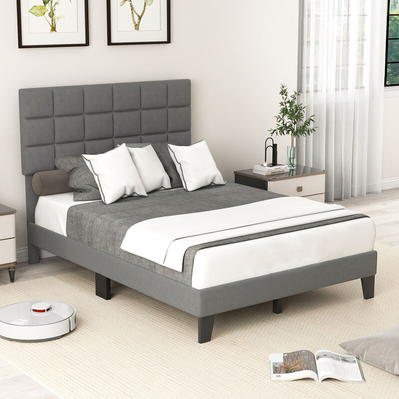 Modern Linen Bed Frame with Adjustable Headboard for Customizable Comfort and Stylish Bedroom Design