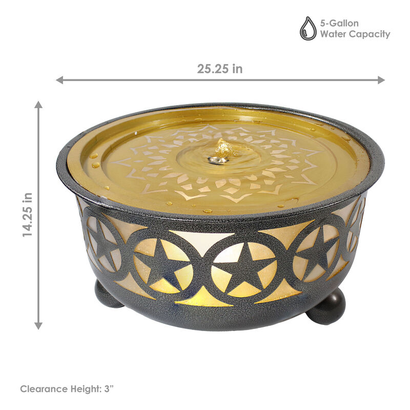 Sunnydaze All Star Galvanized Iron Outdoor Bowl Fountain with LED Lights