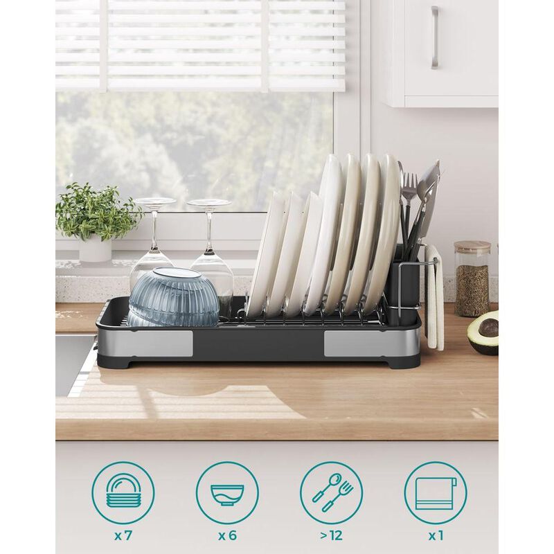 Stainless Steel Dish Drying Rack with Adjustable Tiers and Drip Tray