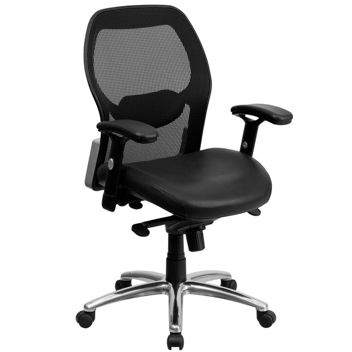 Albert Mid-Back Black Super Mesh Executive Swivel Office Chair with LeatherSoft Seat, Knee Tilt Control and Adjustable Lumbar & Arms