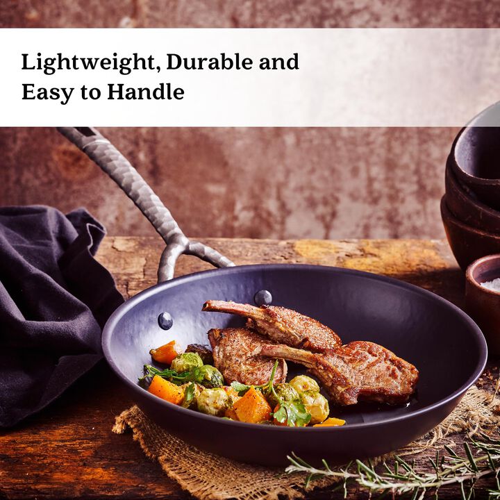 Alva Artist Frying Pan Set Blue Carbon Steel Pans with Natural Nonstick Surface, Non Toxic PFAS/PFOA/PTFE Free, Cool-Touch Handle, Rapid Heating, All Stovetop Safe, Oven, and BBQ Cooking