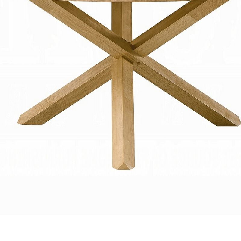 Semi Dining Table, 54 Inch Round Top, Cross Base, Oak Brown Finish - Benzara