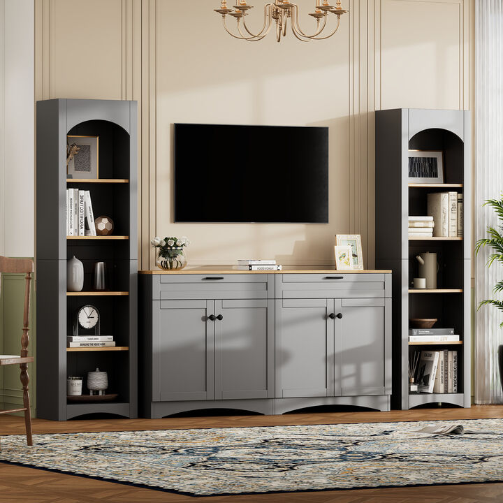 Merax 3-Piece Farmhouse Entertainment Center with Storage Cabinets