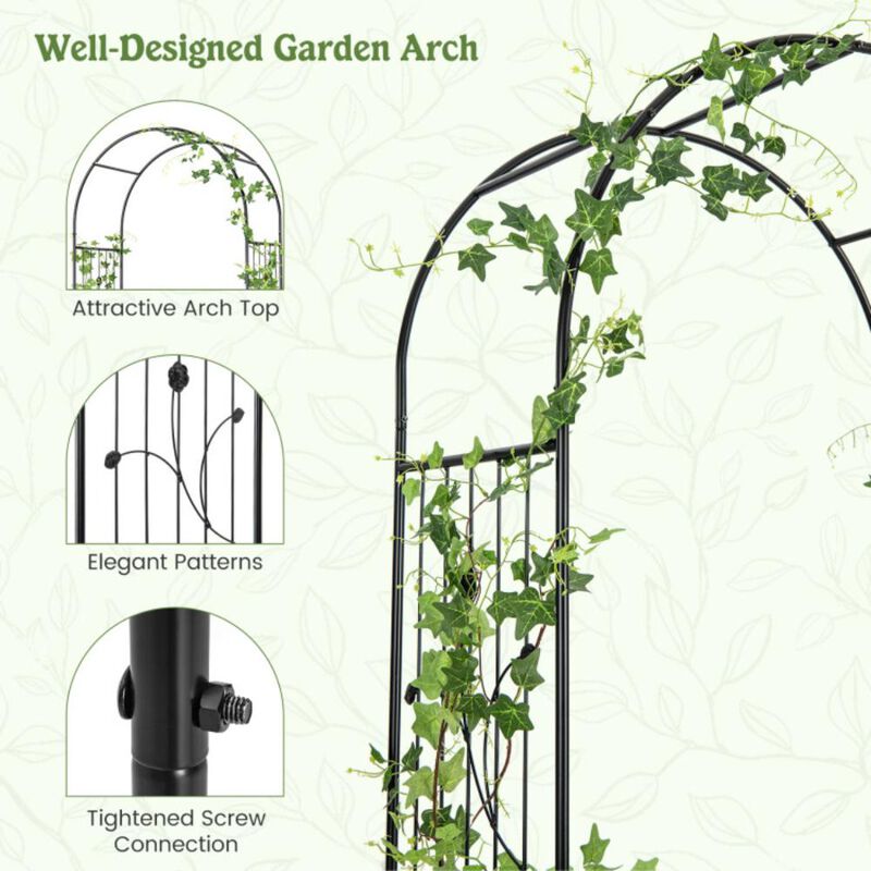 Hivvago 87 Inches Garden Arbor with Lockable Gate Side Planters-Black