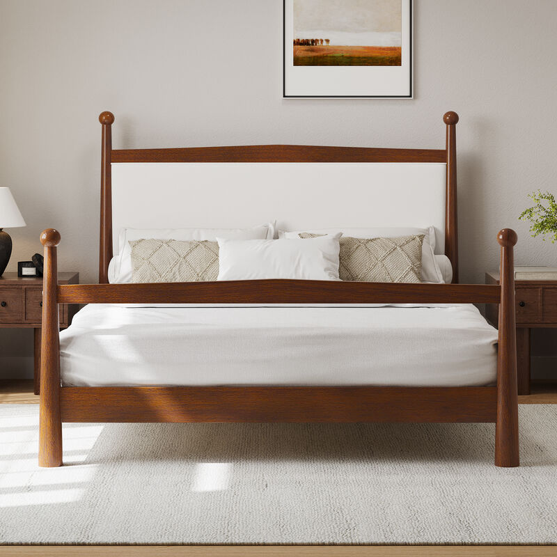Merax Mid-Century Modern Platform Bed with Upholstered Headboard