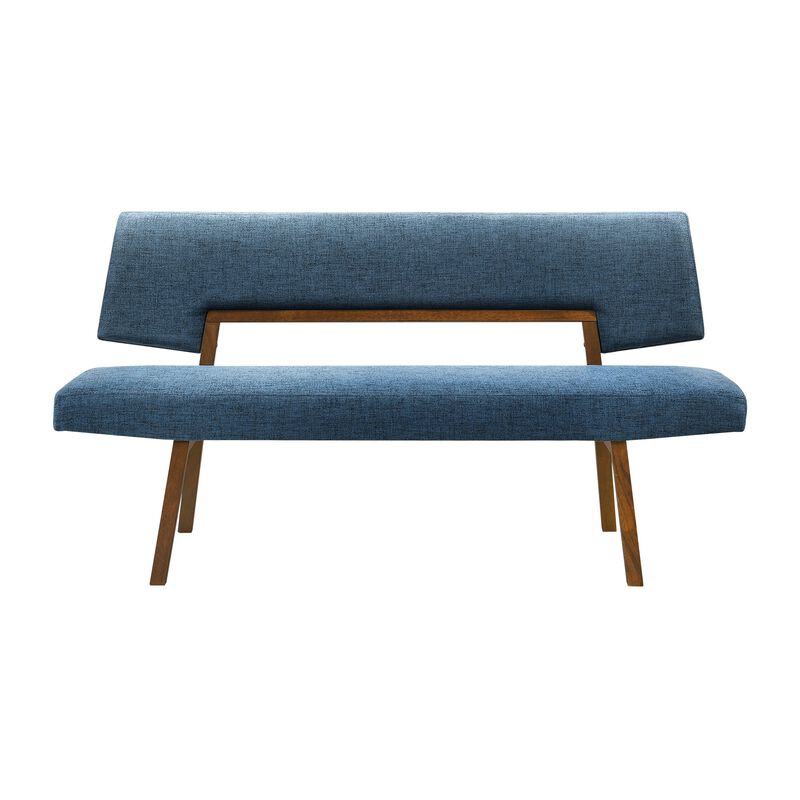 Yumi 5 Piece Dining Table Set, Chairs and Benches, Blue Fabric, Wood Brown - Benzara