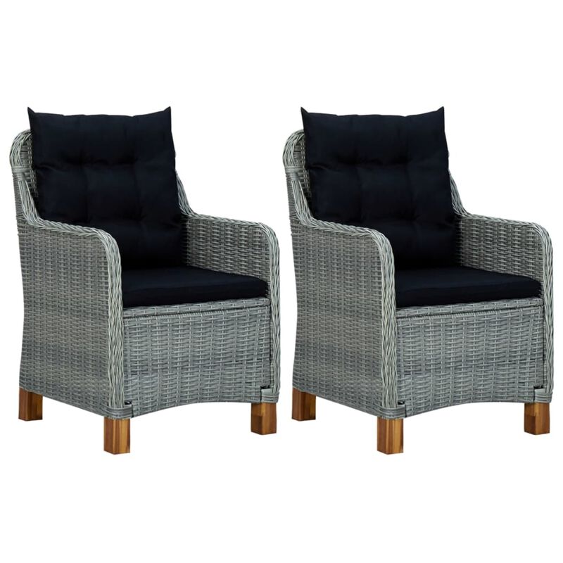 vidaXL Garden Chairs with Cushions 2 pcs Poly Rattan Light Gray