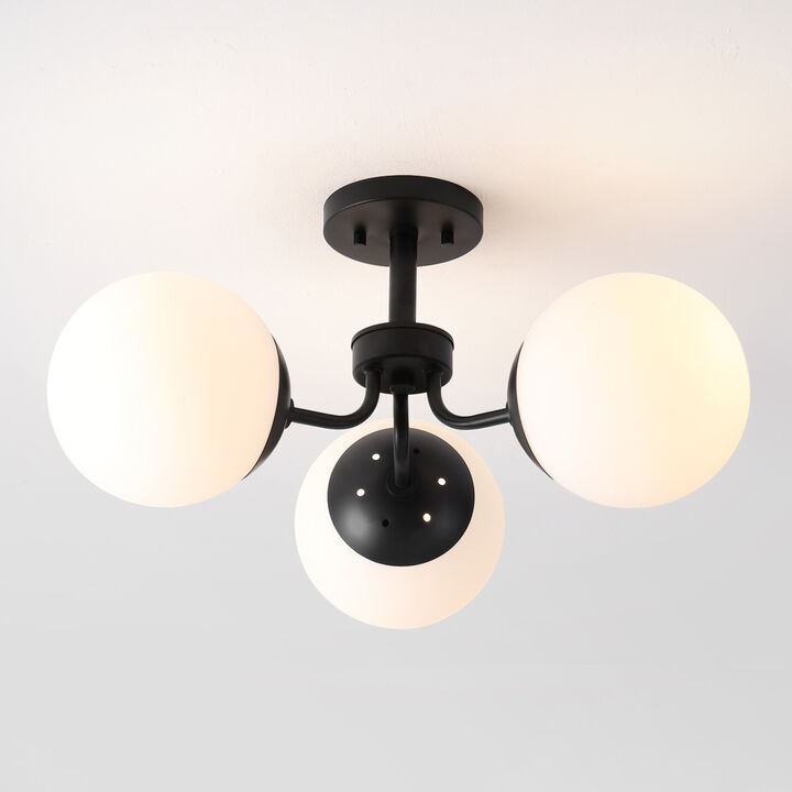 Olivier 3-Light Bohemian Farmhouse Iron/Frosted Glass LED Semi Flush Mount