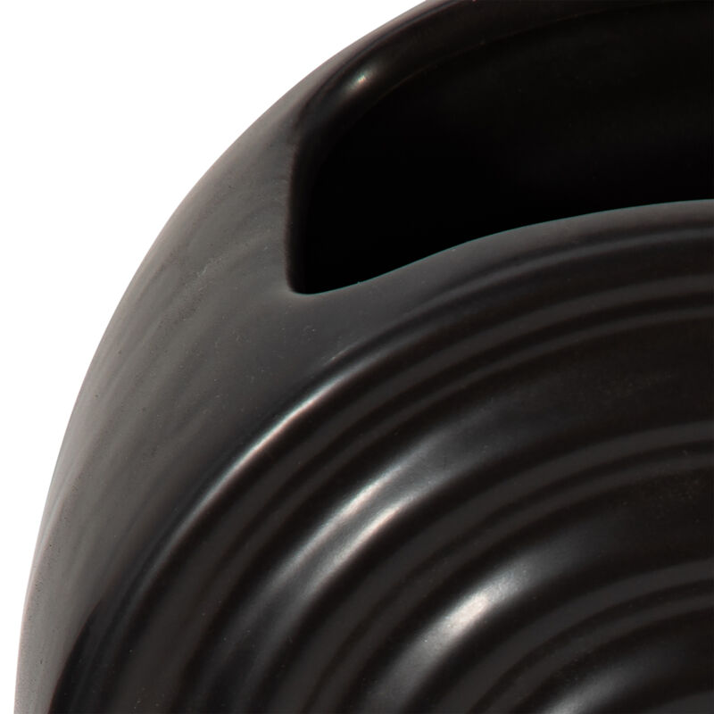 11" Ceramic Oval Ridge Vase, Black