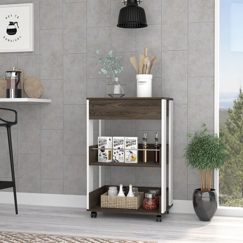 Dering 1-Drawer 2-Shelf Kitchen Cart With Caster White And Dark Walnut
