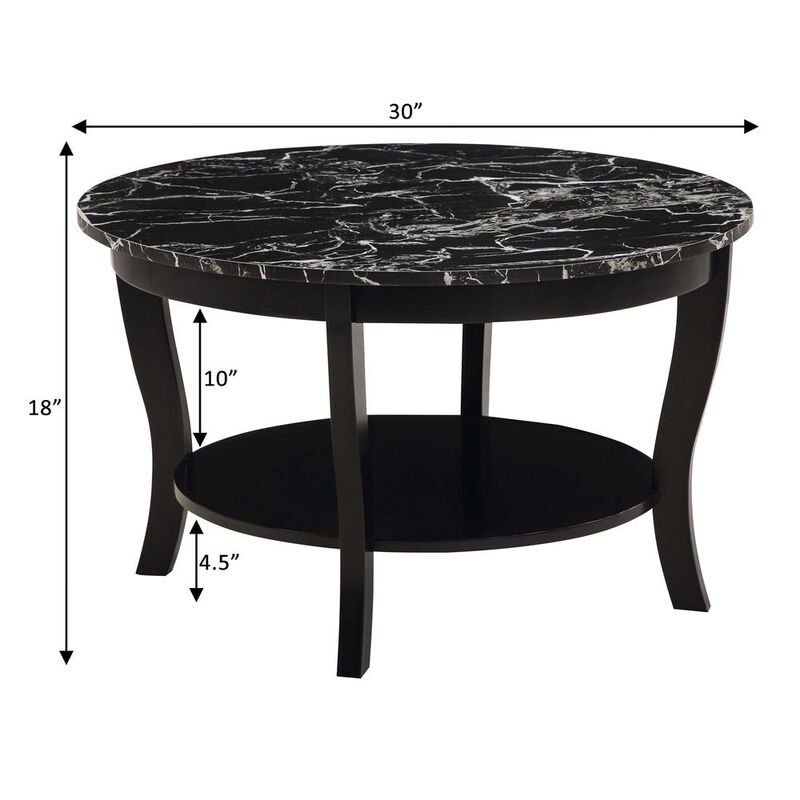 Convenience Concepts American Heritage Round Coffee Table with Shelf Black
