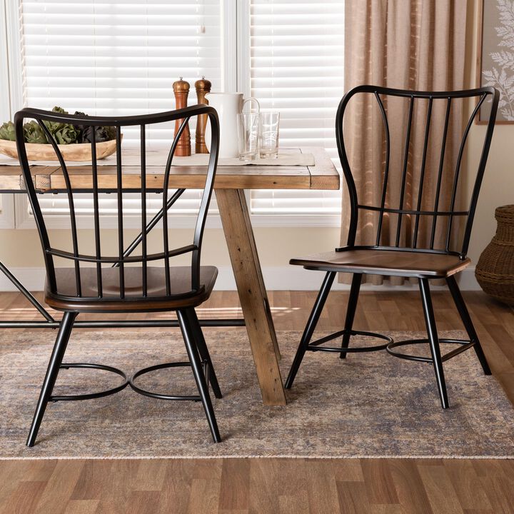 Baxton Studio Longford "Dark Walnut" Wood and Black Metal Vintage Industrial Dining Chair