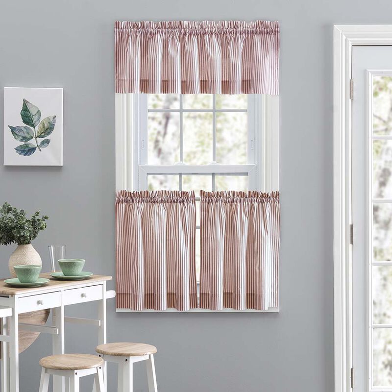 Ellis Curtain Plaza Classic Ticking Stripe Printed on 1.5" Rod Pocket Natural Ground Tailored Valance 58" x 15"