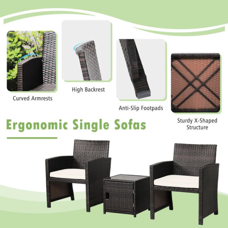 Hivvago 3 Pieces Patio Wicker Furniture Set with Storage Table and Protective Cover