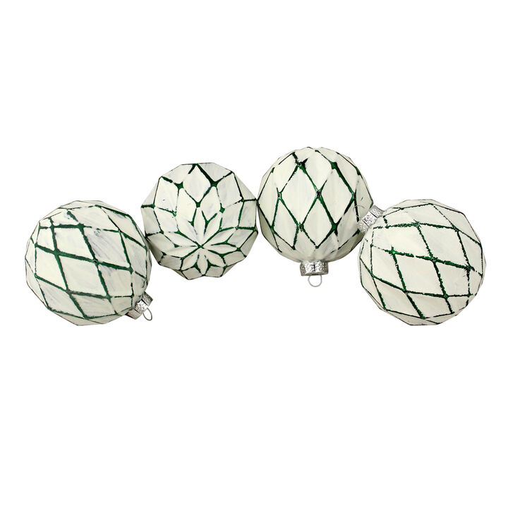 4ct Emerald Green and White Matte Christmas Ball Ornaments 4" (100mm)