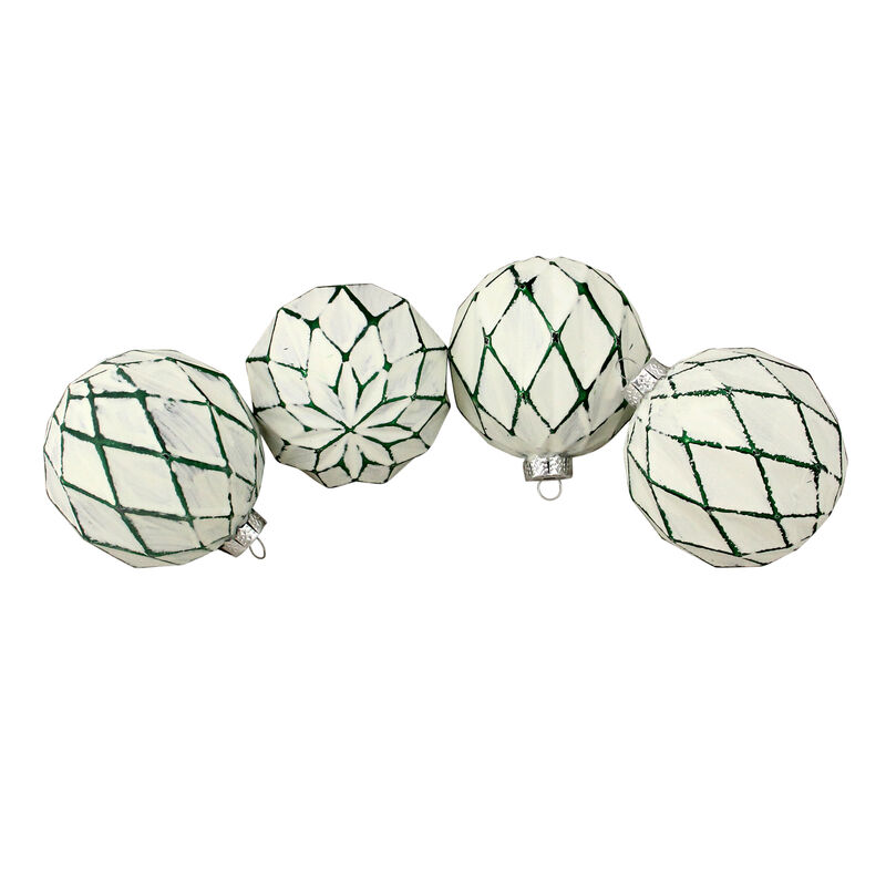 4ct Emerald Green and White Matte Christmas Ball Ornaments 4" (100mm)
