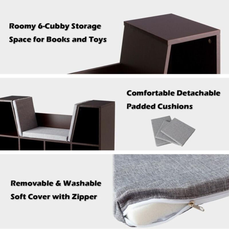 Hivvago 6-Cubby Kid Storage Bookcase Cushioned Reading Nook