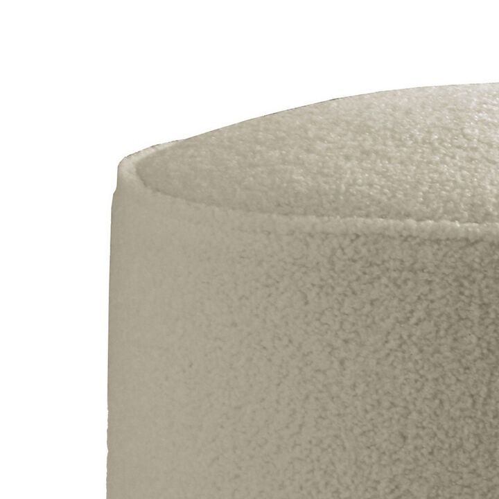 18 Inch Modern Foam Ottoman, Beige Faux Sheep Skin, Matte Black Metal Legs-Benzara