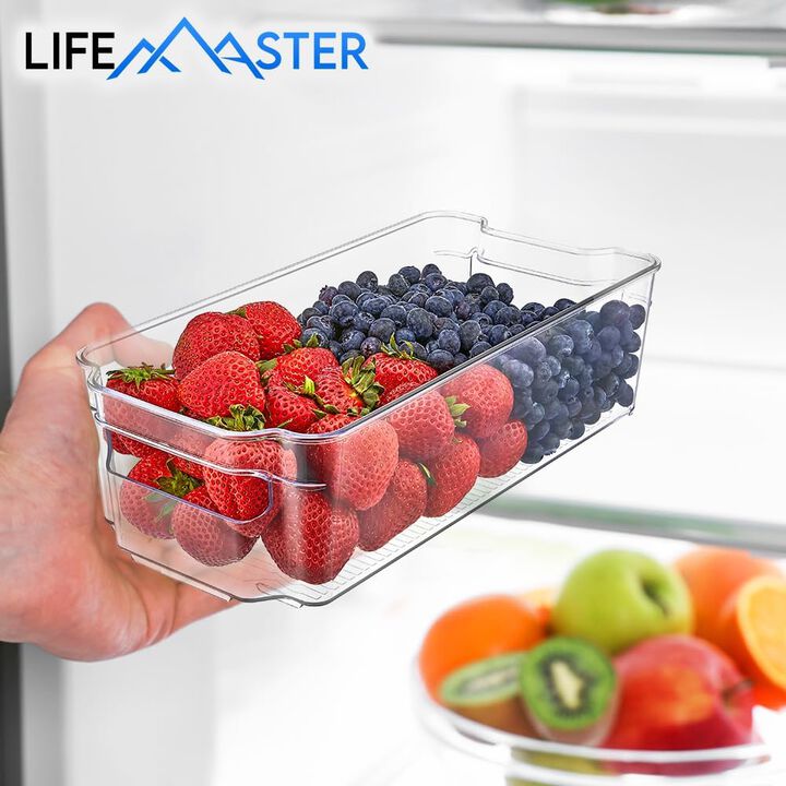Multi-Purpose Refrigerator Bins - 8 Pieces Usable And Stackable Design Fridge Bin Organizer With Easy Grip Handles - Clear