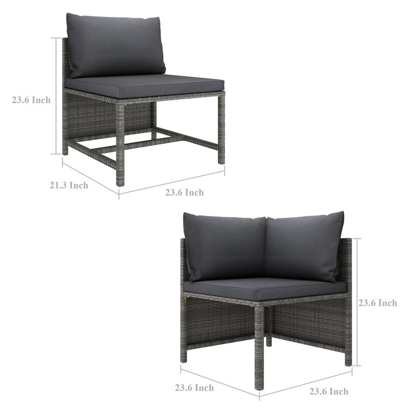 Outdoor 9pc Modular Lounge Sofa Set, Gray Cushions and Poly Rattan - Benzara