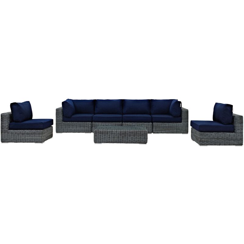 Summon 7 Piece Outdoor Patio Sunbrella Sectional Set - Canvas Navy