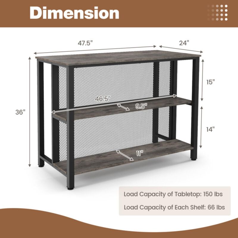 Hivvago 36" 3-Tier Bar Table with Storage Metal Frame Adjustable Foot Pads for Dining Room