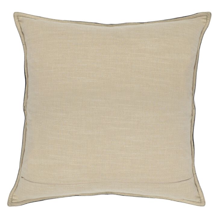 Norm 22 Inch Square Leather Decorative Throw Pillow, Stitched, Black-Benzara