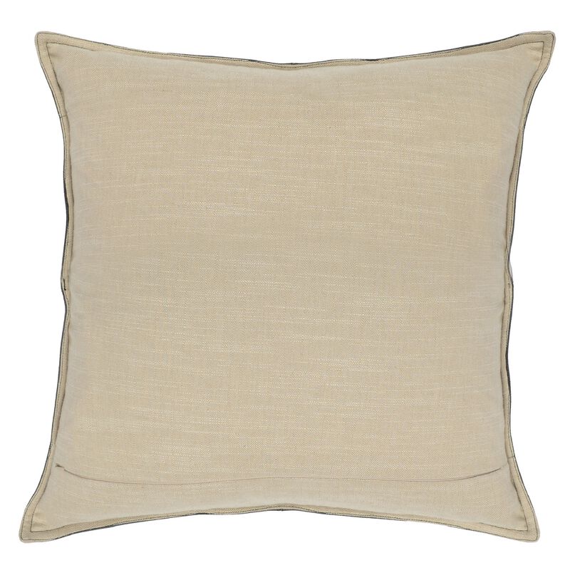Norm 22 Inch Square Leather Decorative Throw Pillow, Stitched, Black-Benzara