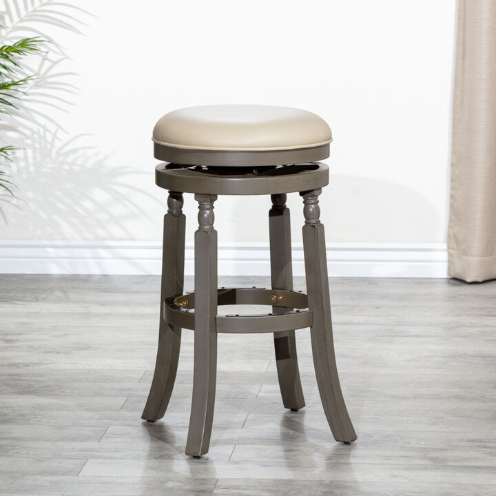 30" Barstool, Weathered Gray Finish, French Gray Leather Seat