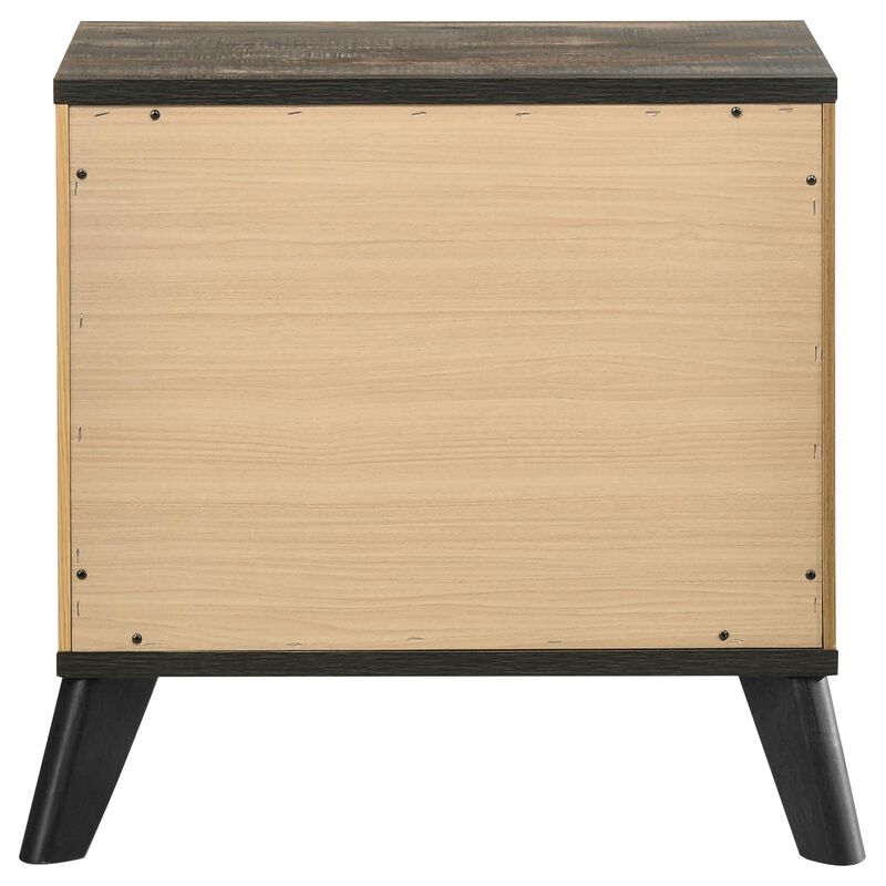 Wemy Nightstand with 2 Drawers, Metal Legs, Weathered Brown Pine Wood - Benzara
