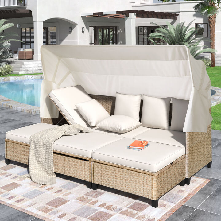 Merax UV-Proof Resin Wicker Patio Sofa Set with Canopy