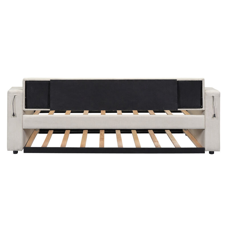 Merax Upholstery Daybed with Trundle and USB Port