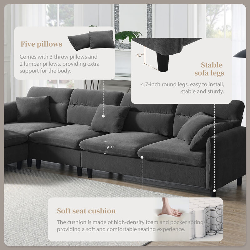 Merax Modern 5 Seats Convertible Sectional Chenille Sofa