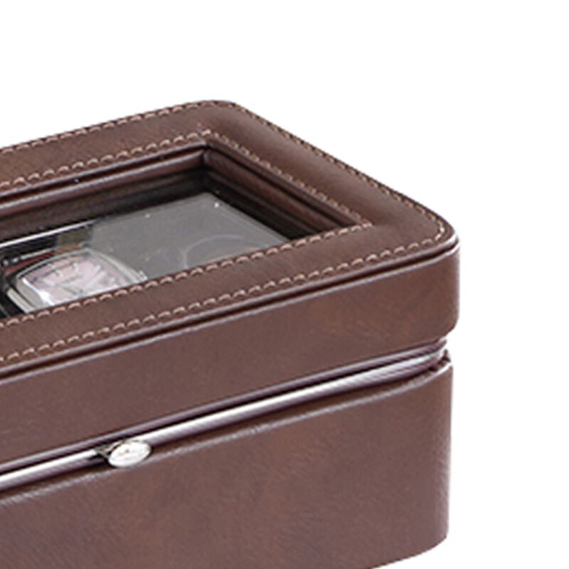 Watch Case with 4 Slots and Removable Cushions, Brown - Benzara