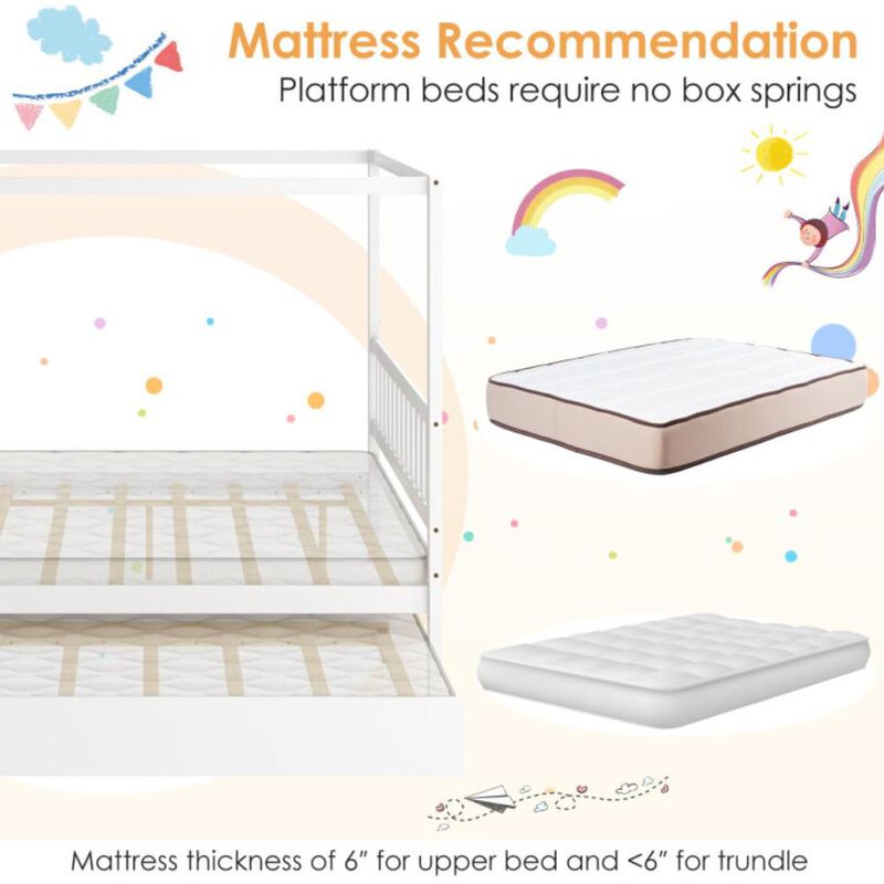Hivvago Full Size Canopy Bed Frame with Trundle and Headboard for Kids
