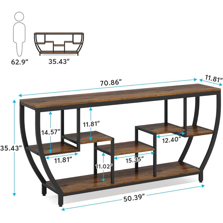 70.9 Inch Long Sofa Table with Shelves, Rustic Console Table with Storage, Modern Entryway Table TV Stand, Behind Couch Table Accent Tables for Living Room, Hallway, Foyer, Grey