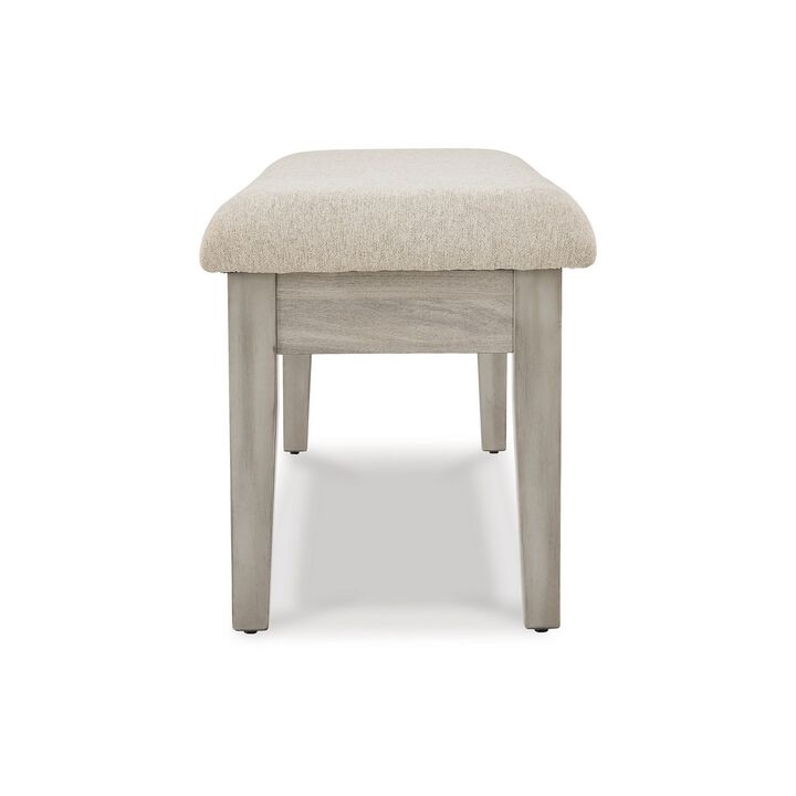 49 Inch Storage Bench, Tapered Block Legs, Beige Textured Fabric Seat-Benzara
