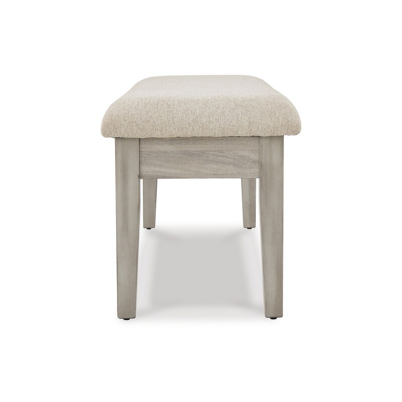 49 Inch Storage Bench, Tapered Block Legs, Beige Textured Fabric Seat-Benzara