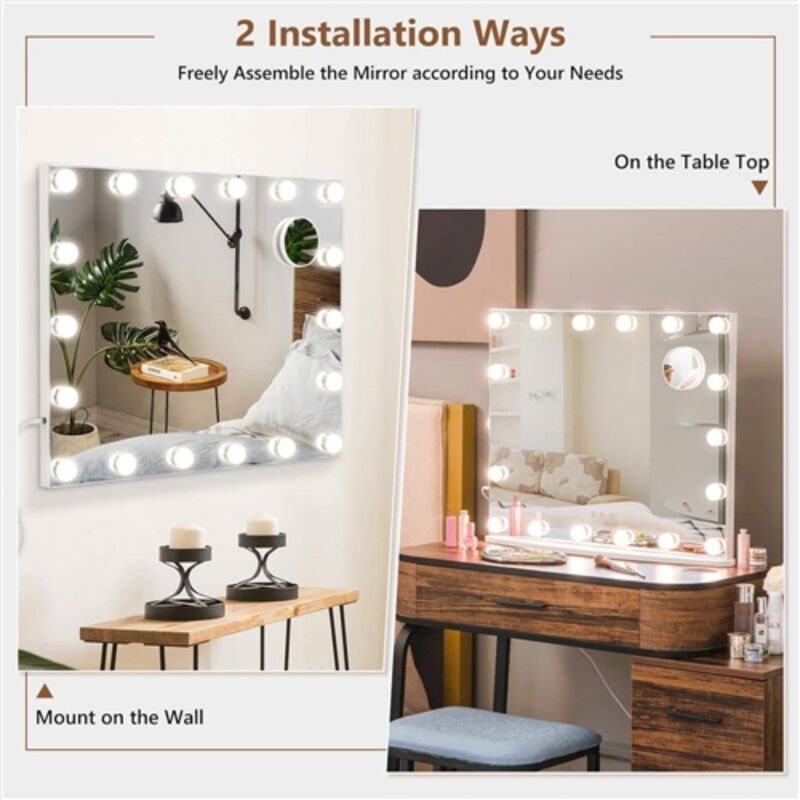 Bathroom Mirror with Dimmable LED Lights and Removable 3X Magnifier