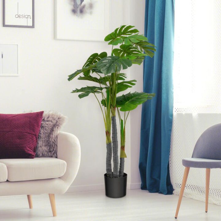 Hivvago 4 Feet Artificial Tree Artificial Monstera Palm Tree Fake Plant
