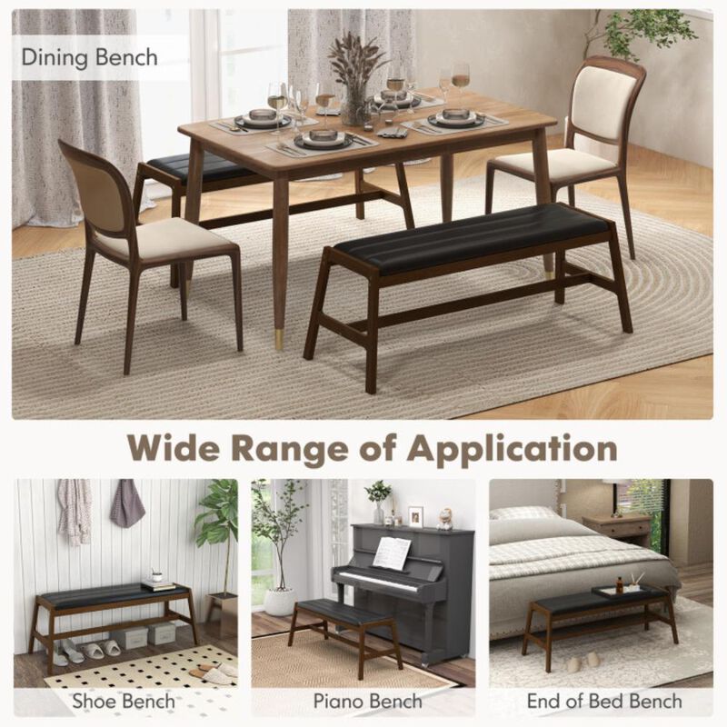 Hivvago 50 Inch Long Solid Wood Dining Bench Upholstered Table Bench with Faux Leather Padded Seat