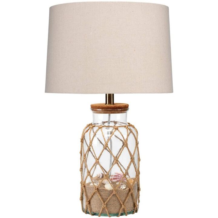 Glass Table Lamp with Jute Wrapped Design, Clear and Brown-Benzara
